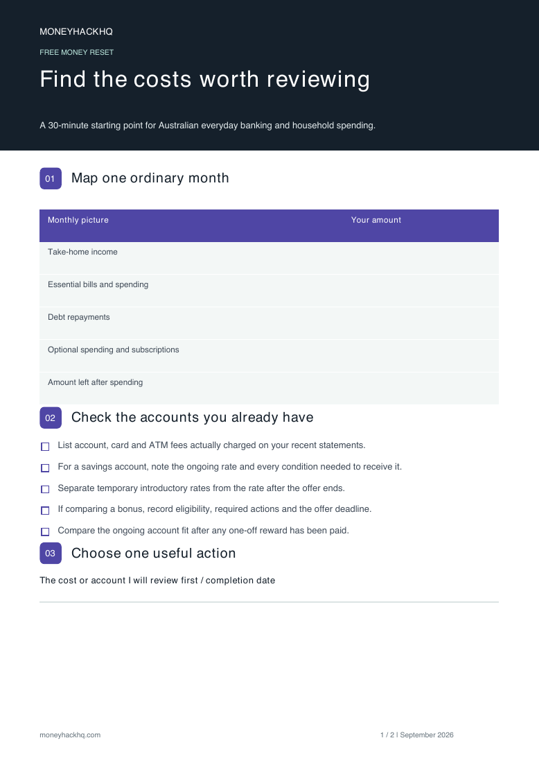 Preview of page one of the Free 30-Minute Money Reset Checklist